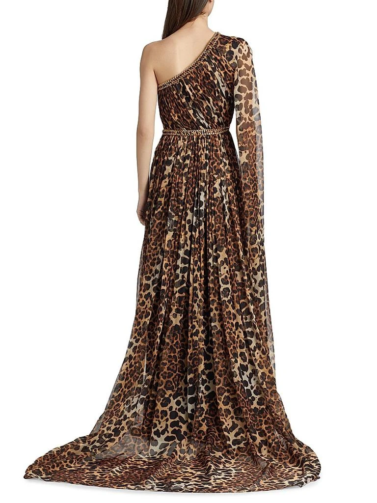 Pamella Roland Leopard-Print Chiffon One-Shoulder Gown 5