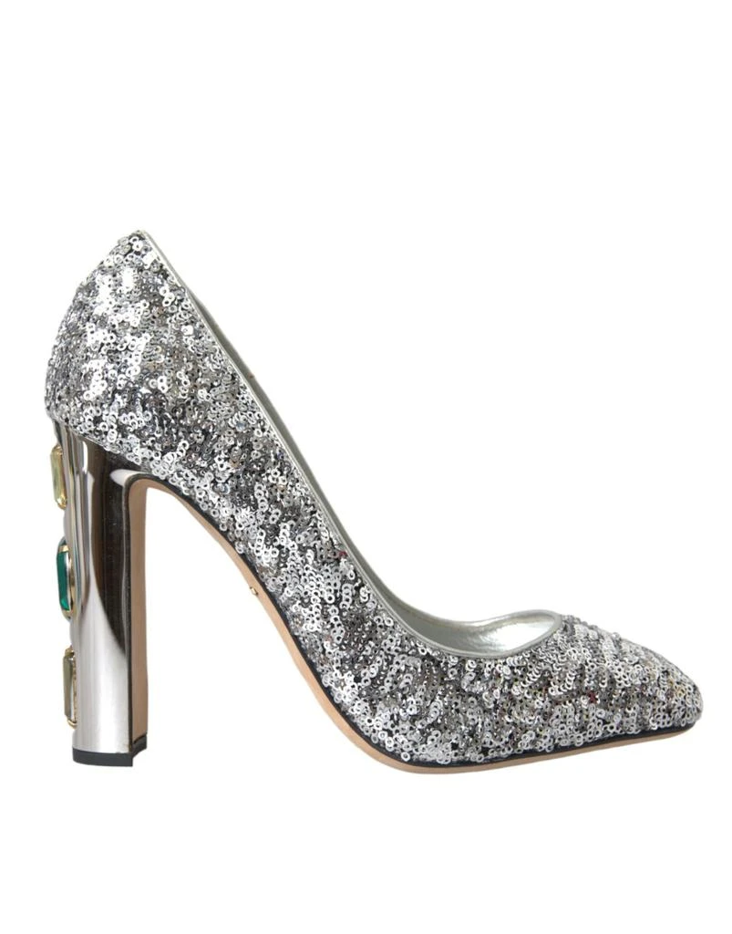 Shop Dolce Gabbana Silver Sequin Embellished Heels Pumps Shoes