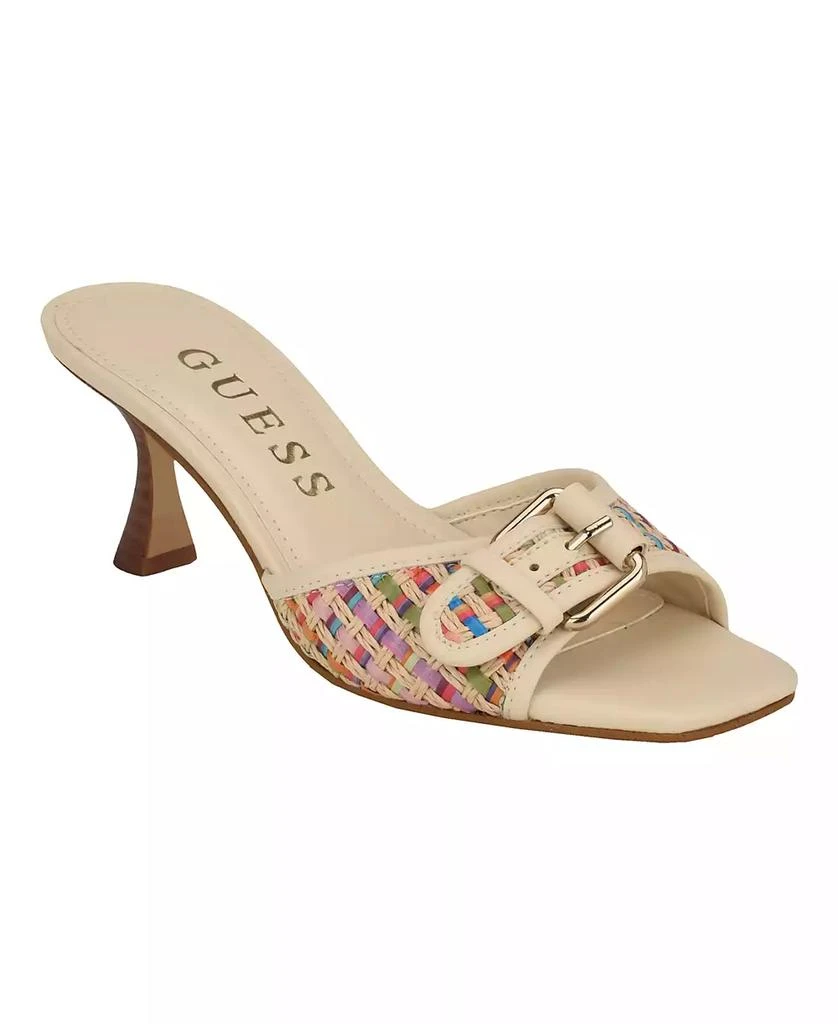 GUESS Women's Dista Buckle Kitten Heel Dress Sandals