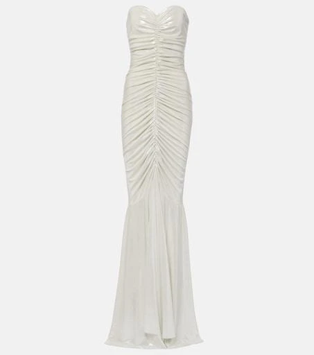 Norma Kamali Strapless Shirred Front Fishtail Gown - Pearl / Size M