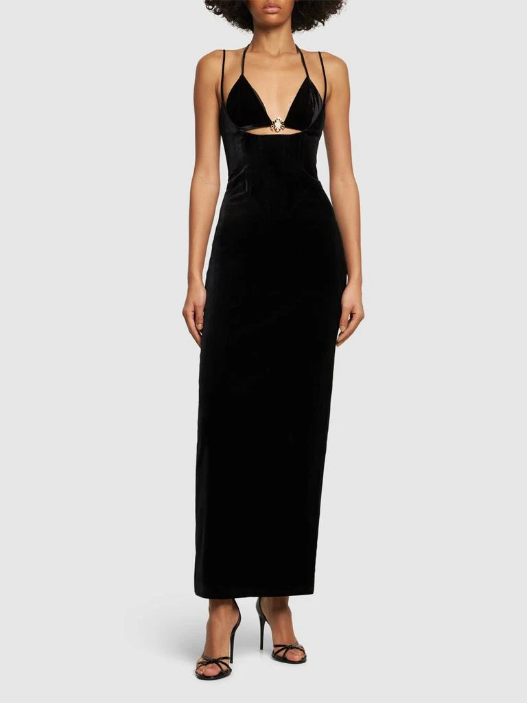 ALESSANDRA RICH Velvet Embellished Cutout Long Dress 1