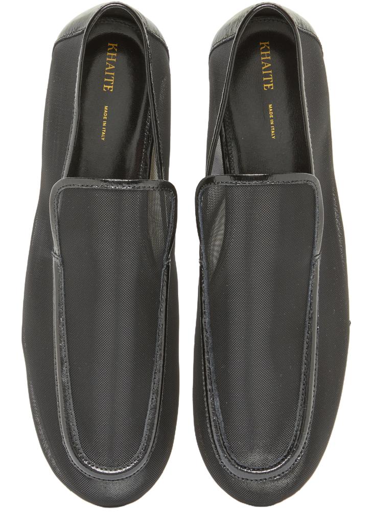 【関税込み】KHAITE 'Alessia' loafers Alessia leather-trimmed mesh loafers in neutrals - Khaite