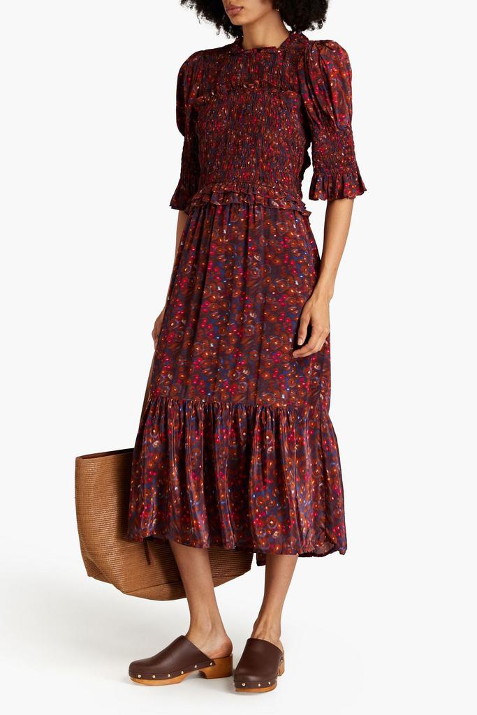 Sea Ilana shirred printed crepe de chine midi dress