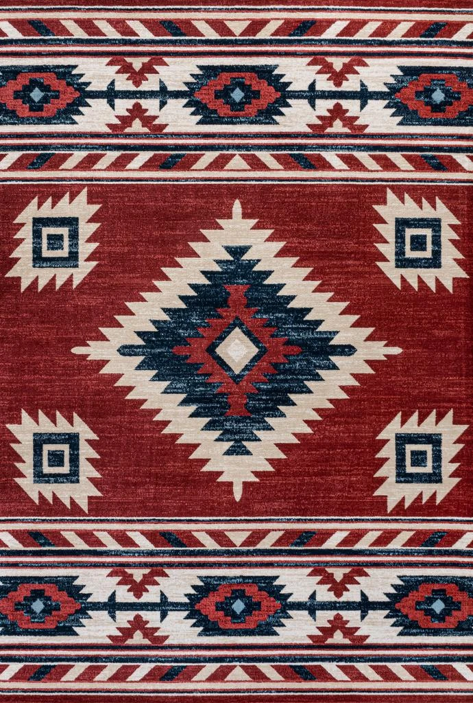 JONATHAN Y Serape Medallion Southwestern Red/Navy/Cream Area Rug 2