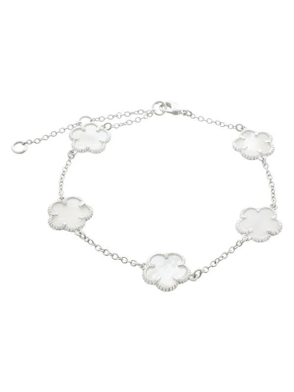JanKuo Rhodium Pleated & Mother Of Pearl Clove Charm Bracelet 1