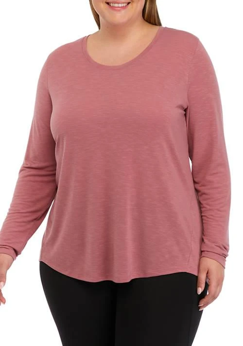 ZELOS Plus Size Long Sleeve Scoop Neck T Shirt 1