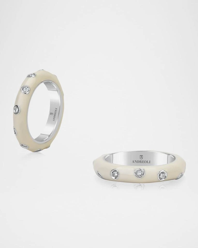 Andreoli 18K White Gold White Enamel Diamond Ring, Size 6.5 3