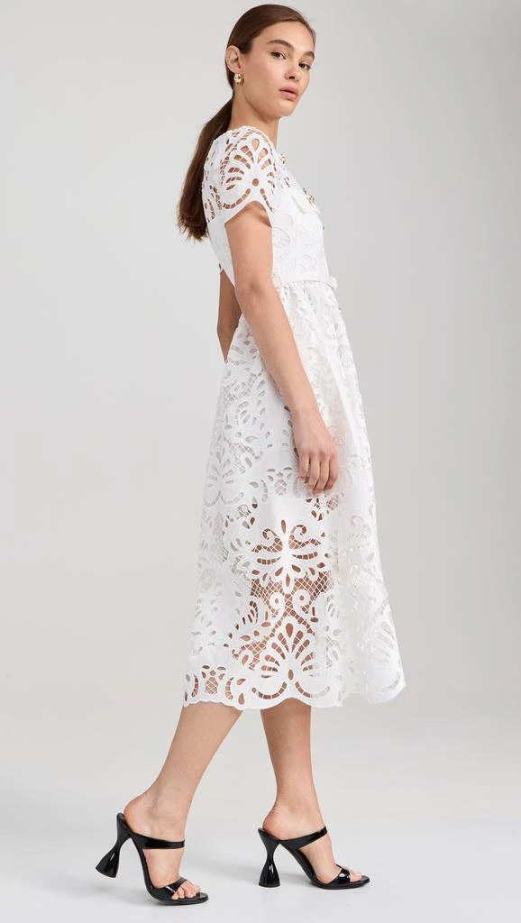Self Portrait White Cotton Lace Button Midi Dress 3