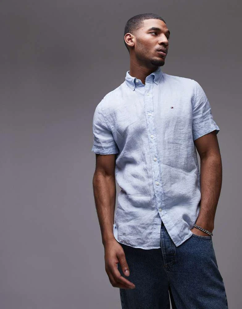 Tommy Hilfiger linen short sleeve shirt in pale blue  On Sale Now with Up  to 17% Off | Discover Exclusive Deals & Savings at BeyondStyle  Authentic Tommy  Hilfiger Home|men with