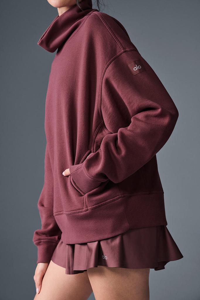 Alo Hazy Mock Neck Pullover - Burgundy Truffle - Hoodies - Free