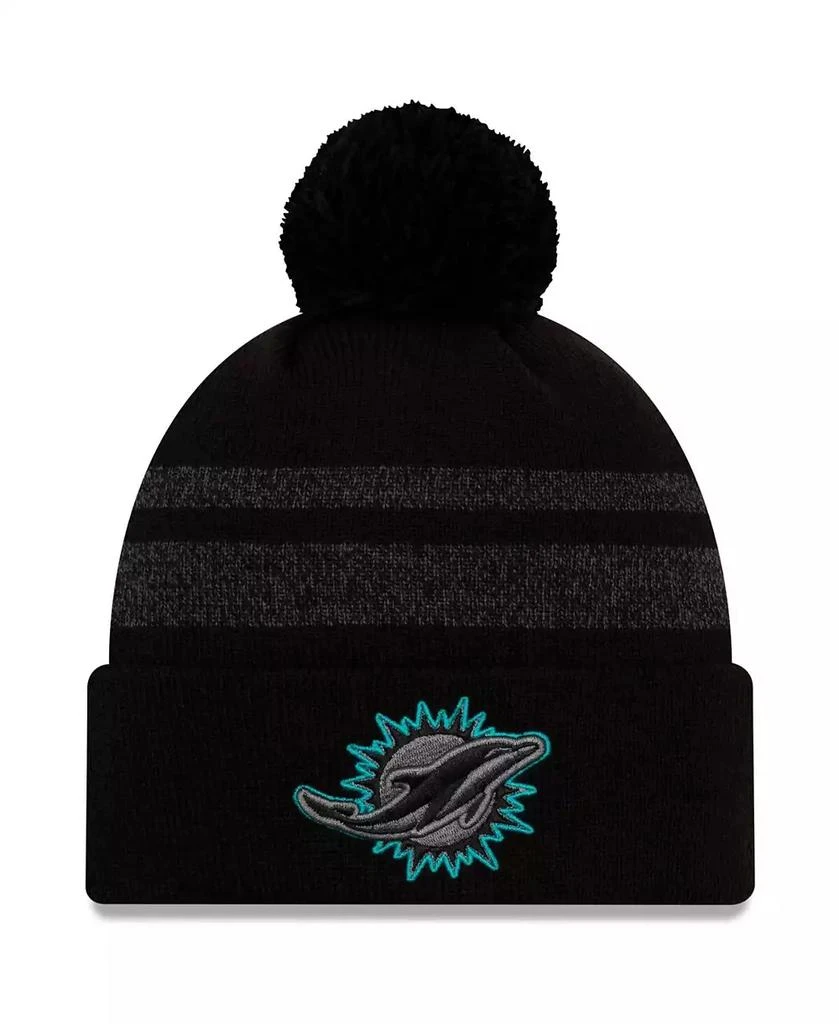 New Era Men's Black Miami Dolphins Dispatch Cuffed Knit Hat With Pom 1
