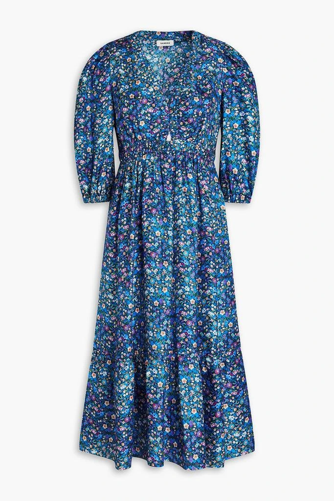 Blue Floral Silk Twill Midi Dress Blue Floral Long Sleeve Midi Dress - All  Dresses