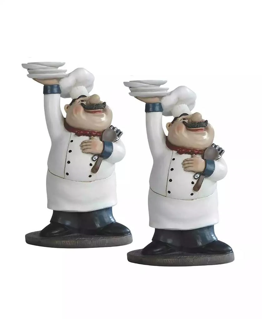 FC Design "2-PC Gift Set" 10"H Chef Serving Statue Dining Room Accessory Figurine Statue Ornament Home Room Office Decor and Perfect Gift Ideas for Housewarming, Holidays and Birthdays