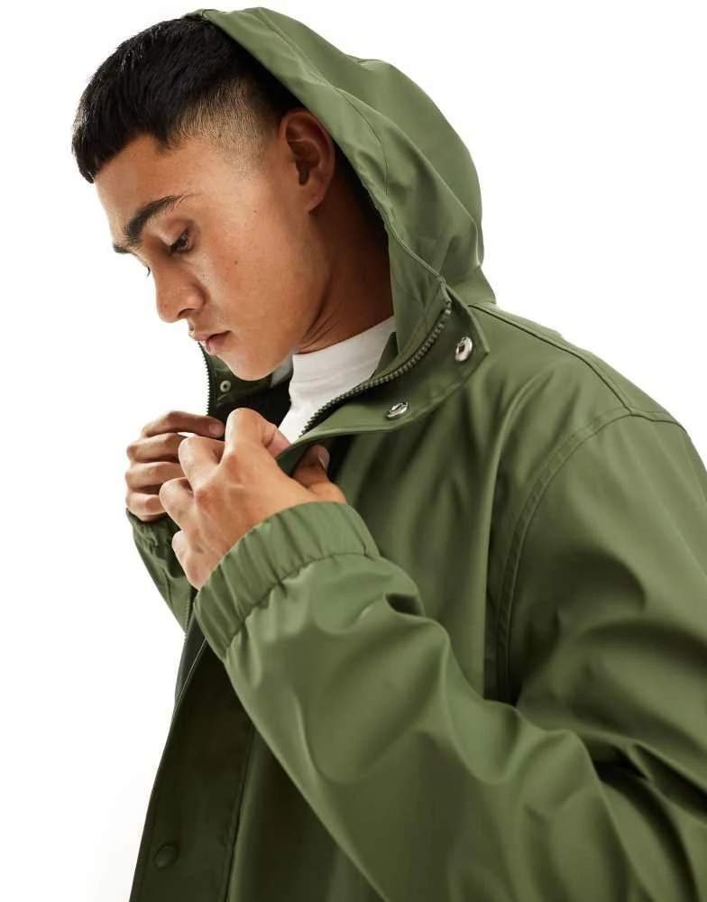 ASOS ASOS DESIGN longline rubberised windbreaker jacket in khaki 4