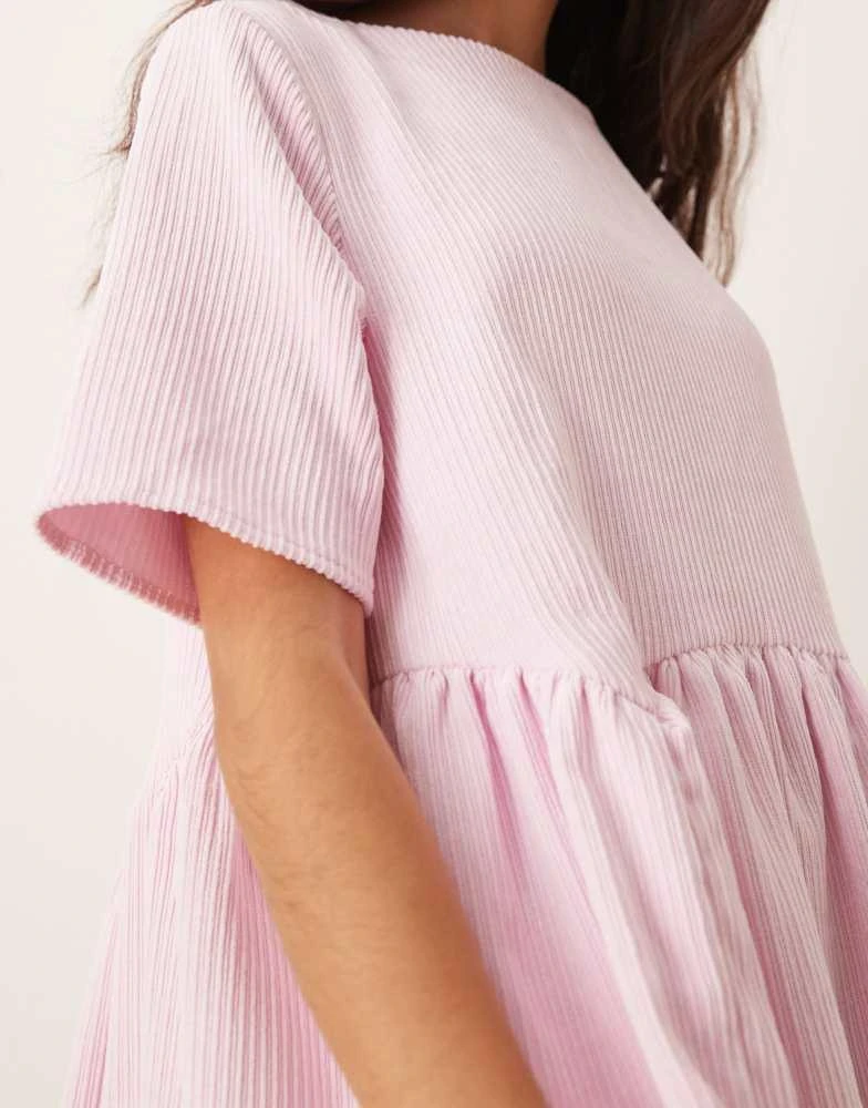 ASOS ASOS DESIGN cord smock tee mini dress with waist seam detail in pastel pink 4