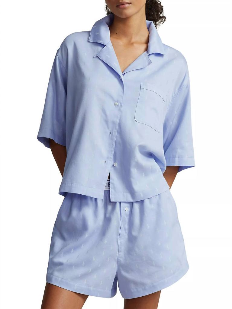 Ralph Lauren Jacquard Polo Player 2-Piece Pajama Set In Blue