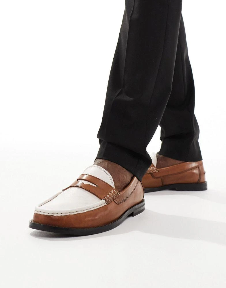 ASOS ASOS DESIGN penny loafers in tan and white leather 1