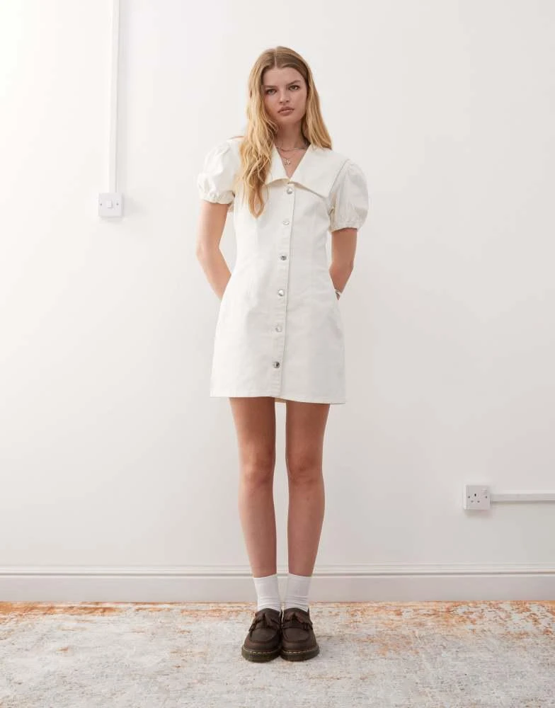 Reclaimed Vintage Reclaimed Vintage sailor collar denim mini dress in ecru 1