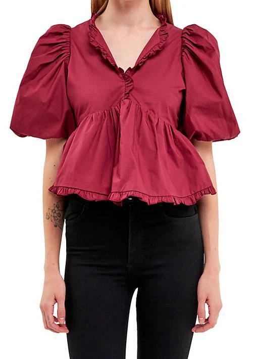 Endless Rose Rose Puff Sleeve Peplum Top 2