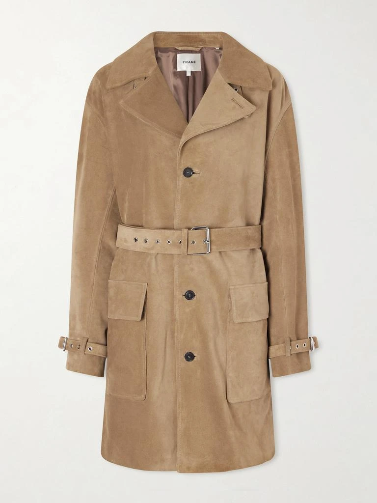 FRAME Belted Suede Trench Coat - Camel