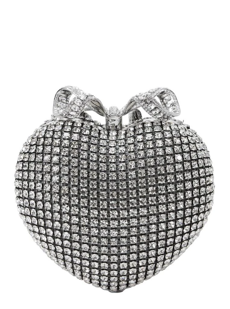 Self Portrait 'Heart' Silver Clutch With Bow On The Front And All-Over Crystal Decorations In Tech Fabric Woman 2