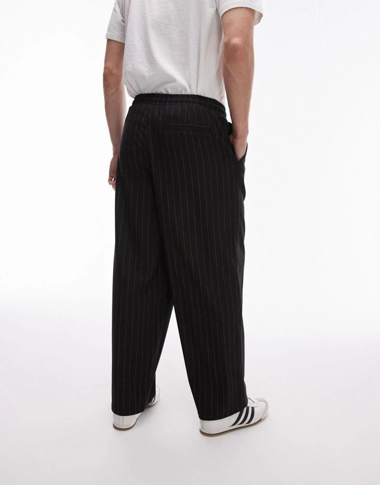 Topman Topman wide leg pin stripe trouser in black 4