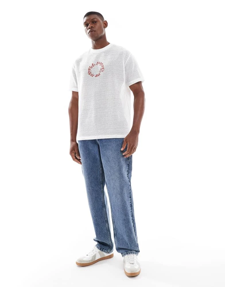ASOS ASOS DESIGN relaxed t-shirt with soleil graphic in off white cotton mesh 4