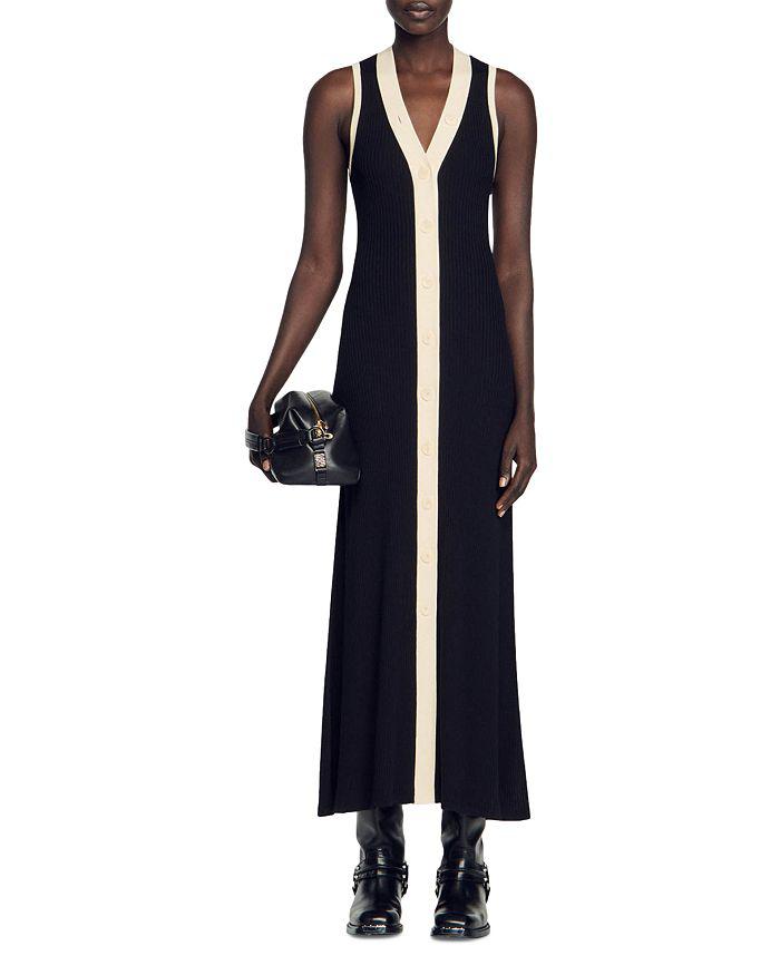 Sandro Gabriella Two Tone Rib Knit Maxi Dress