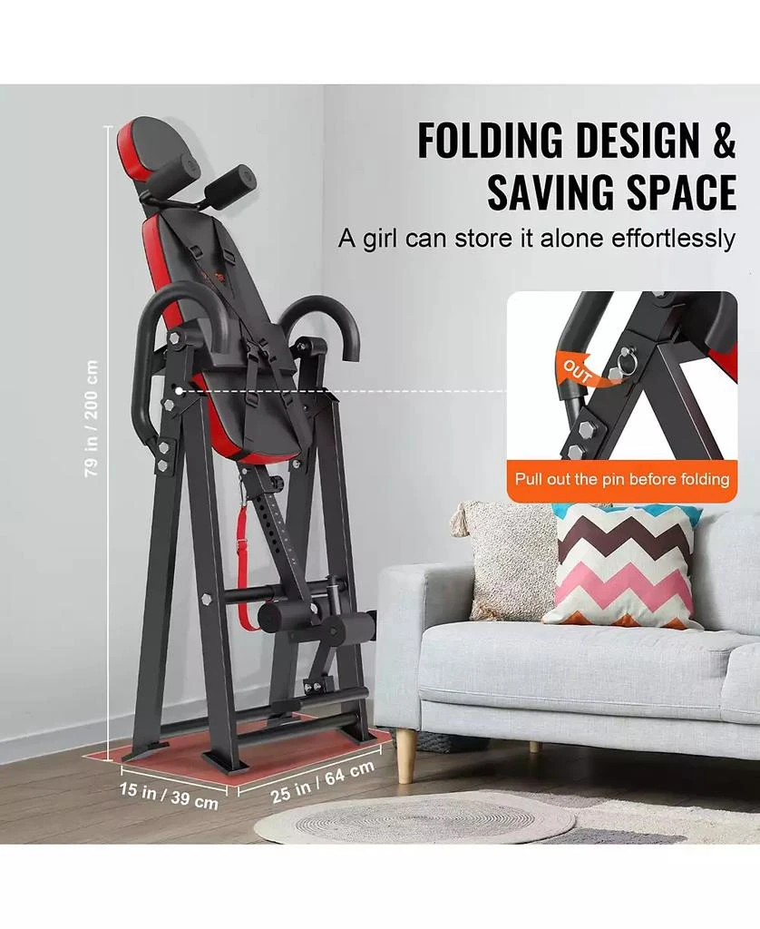 Mecale Inversion Table, Heavy-Duty Back Stretcher with 300 lb Capacity, Adjustable Belt, Ankle Lock and Headrest for Strength Training 8