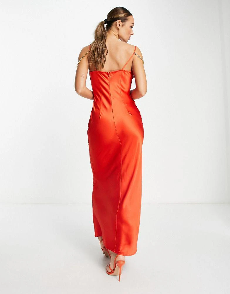 Rare Rare London embellished satin cami maxi dress in burnt orange 2