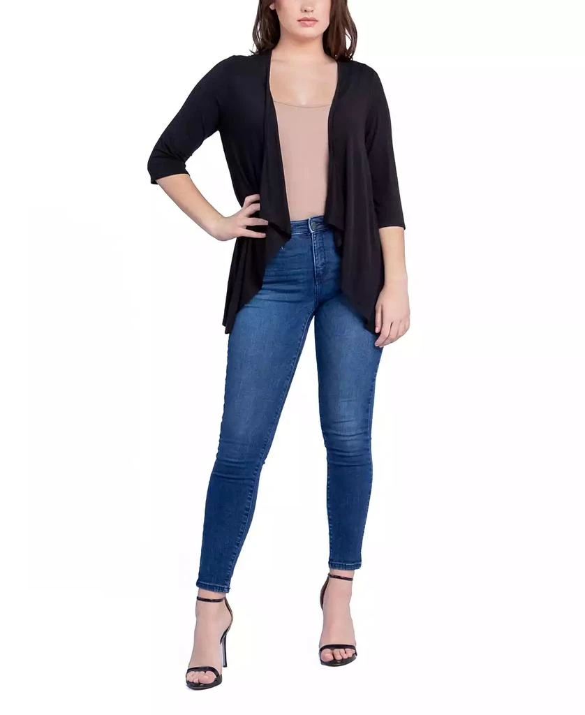 24seven Comfort Apparel Women's Open Front Elbow Length Sleeve Cardigan Sweater 1