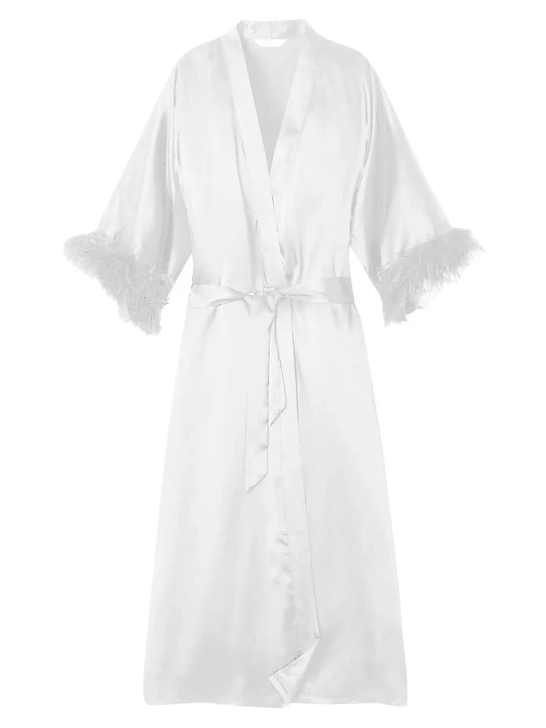 Petite Plume Feather-Trim Silk Robe 1