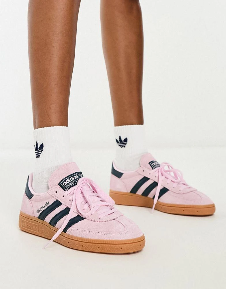 Adidas adidas Originals Handball Spezial gum sole trainers in pink and navy 4