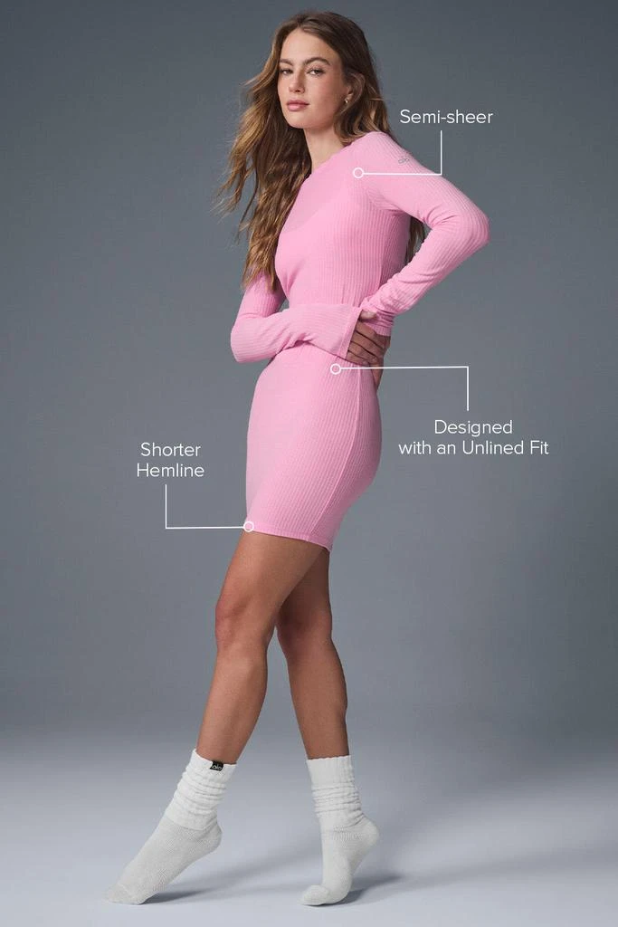 Alo Ribbed Sea Coast Long Sleeve Dress - Sweet Pink 2
