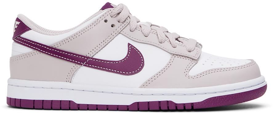 NIKE Kids Purple & White Dunk Low Big Kids Sneakers