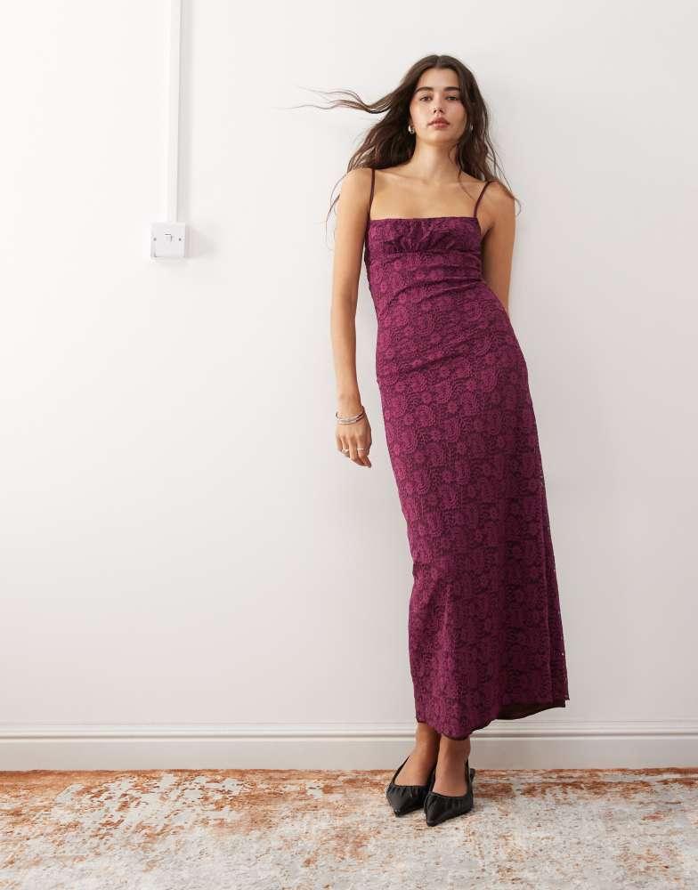 Motel Motel darsih paisley lace maxi cami dress in burgundy