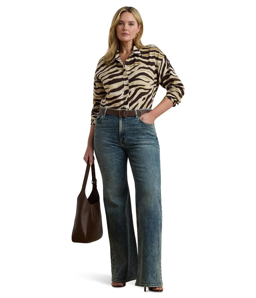 Ralph Lauren Plus Size Relaxed Fit Zebra-print Linen Shirt 4