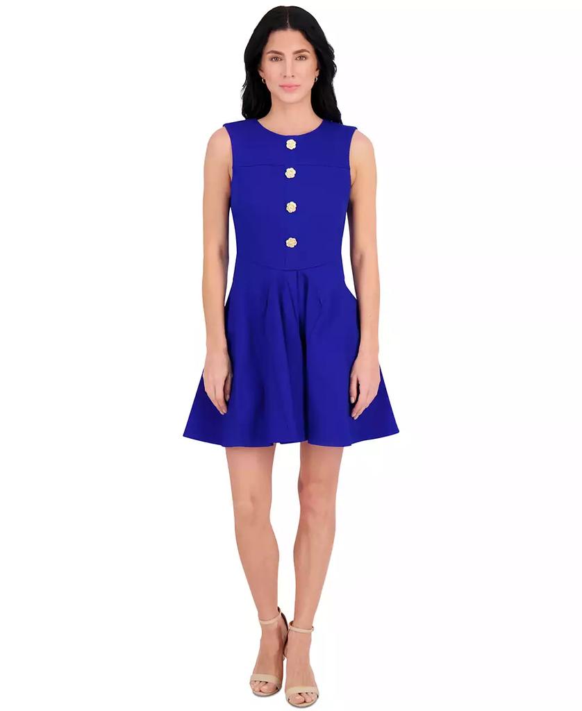 Kensie Women's Floral-Button Fit & Flare Mini Dress