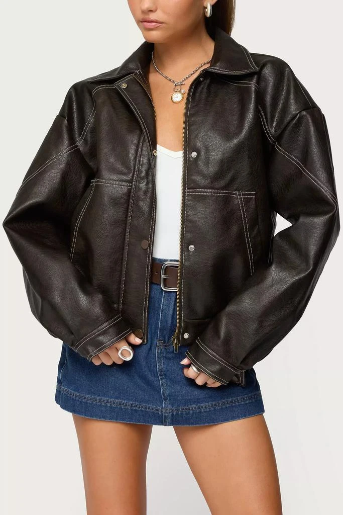 Edikted Edikted Jaxson Oversized Faux Leather Bomber Jacket