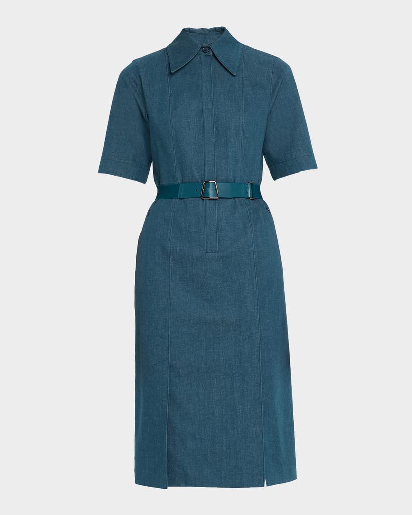 Akris Belted Stretch Cotton Denim Shirtdress