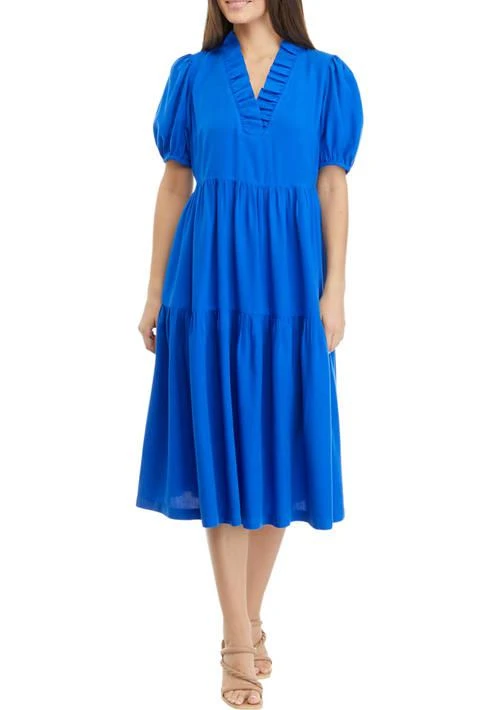 Crown & Ivy™ Ivy Petite Short Sleeve Midi Ruffle Neck Dress 1