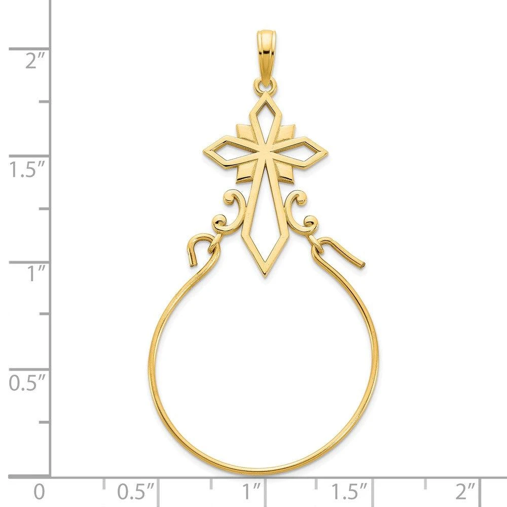 Diamond2Deal 14k Yellow Gold Fancy Cross Charm Pendant Holder Pendant 2