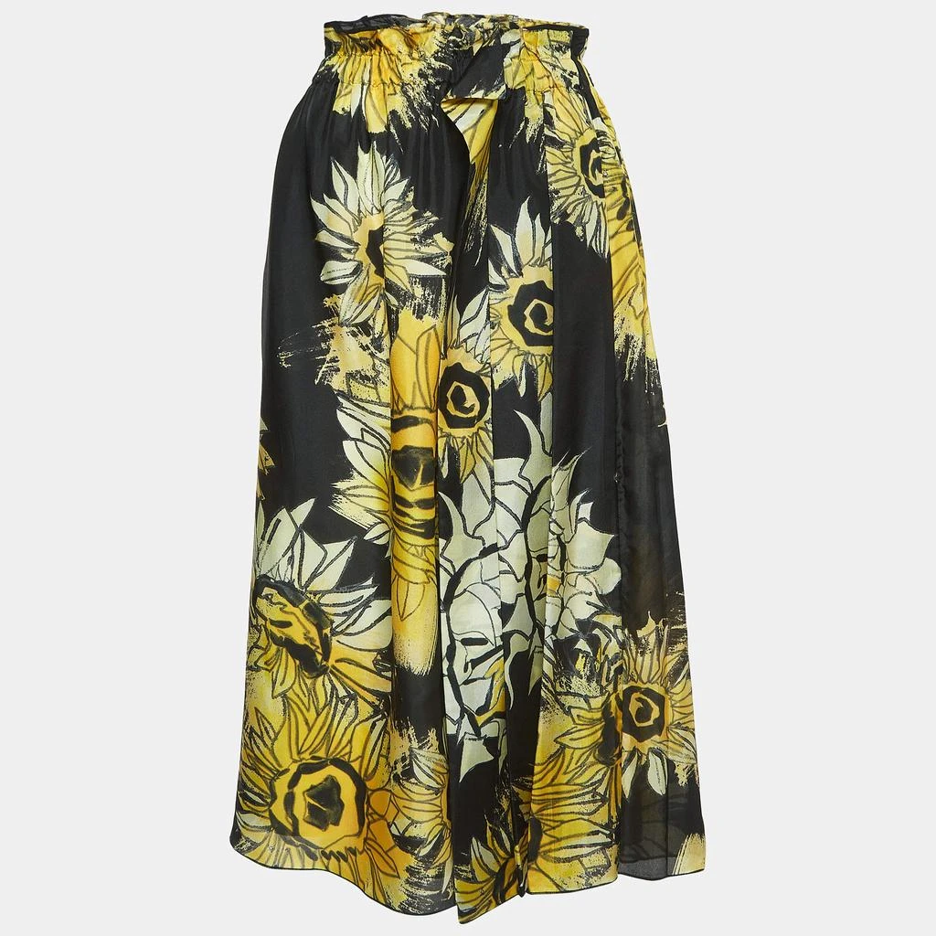 N°21 N21 Black Floral Print Silk Elasticated Waist Midi Skirt M 1