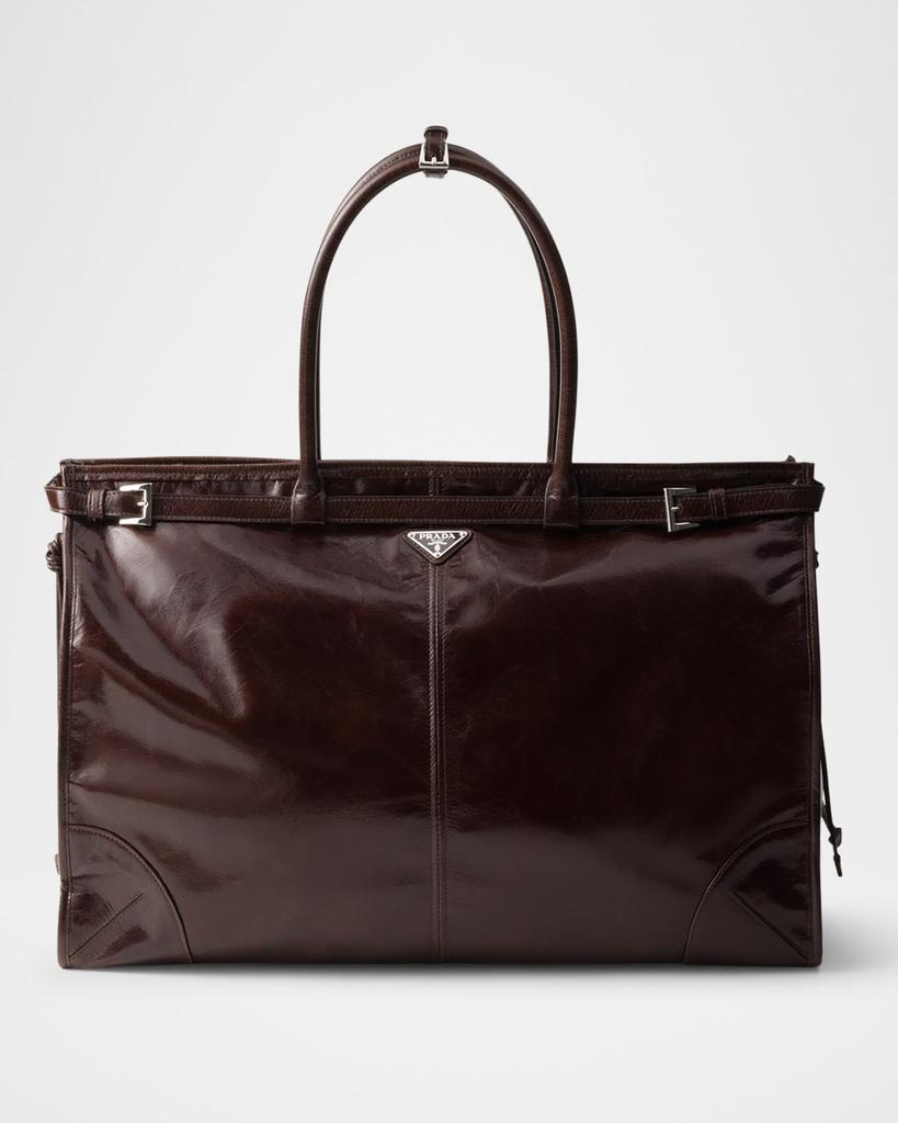 Shop Prada Logo Printed Zipped Tote Bag on Sale at BeyondStyle