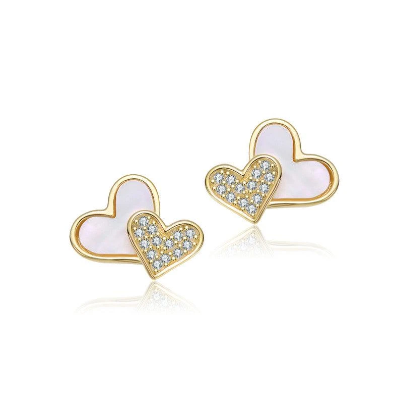 GigiGirl Sterling Silver 14K Gold Plated with White Mother of Pearl 
Crystal Accents Heart Stud Earrings for Kids 2