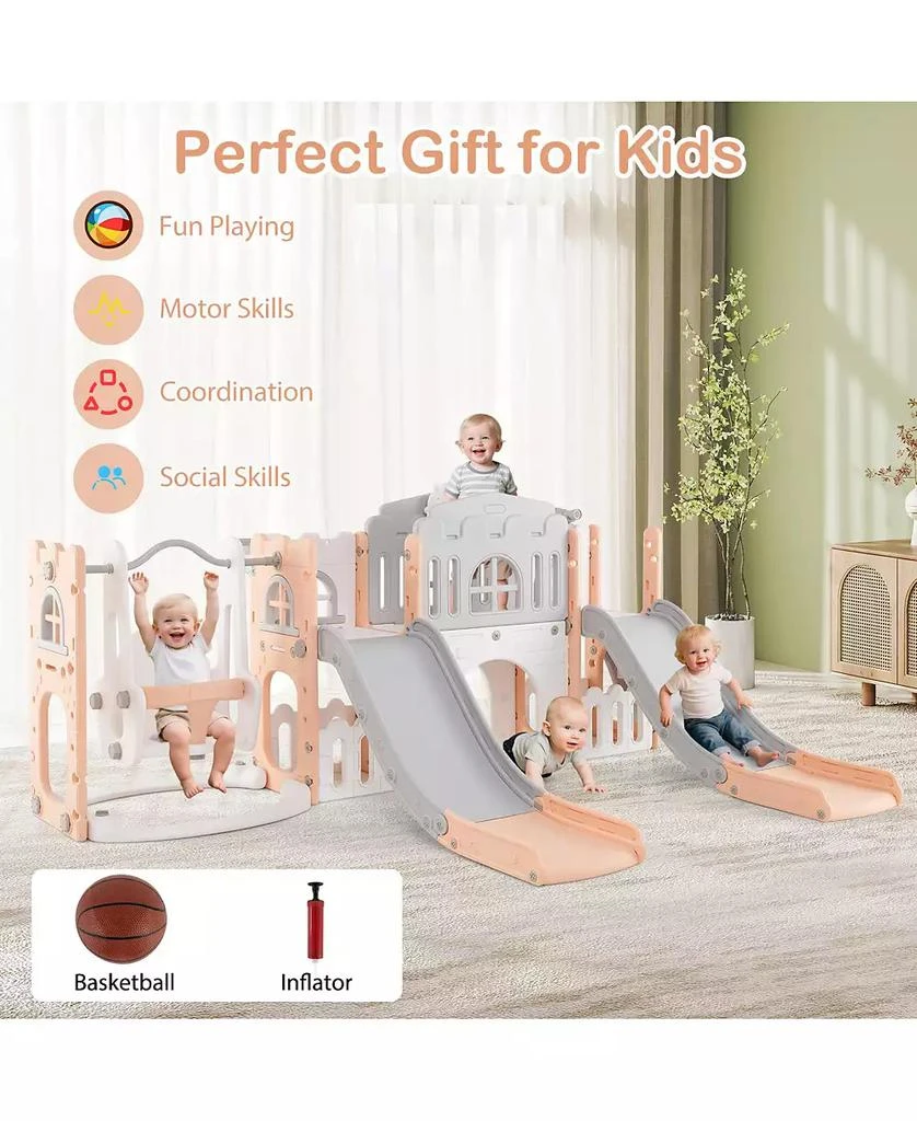 HONGGE 10 in 1 Toddler Slide and Swing Playset with Climber Tunnel and Double Slides 5