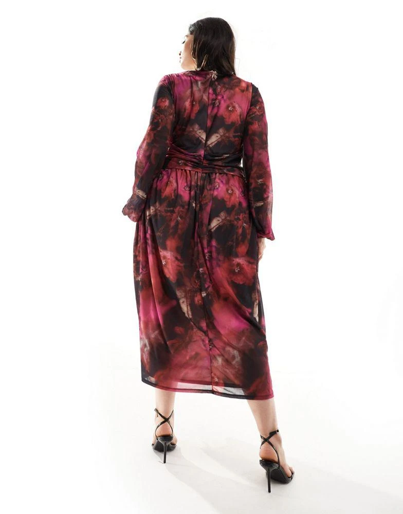 ASOS ASOS DESIGN Curve plunge midi dress in blurred floral print 3