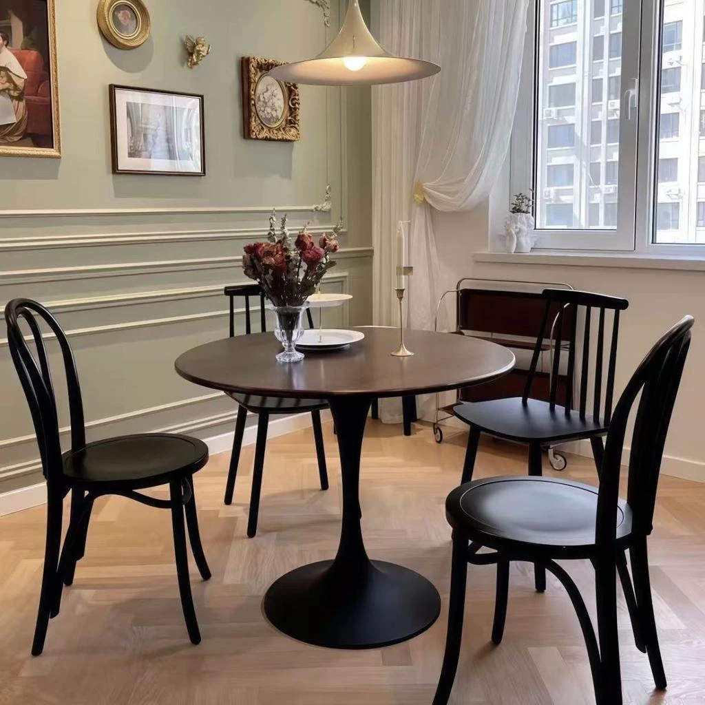 Streamdale Furniture Streamdale Walnut Round Dining Table, 31.5" Modern MDF 
Steel Kitchen Table