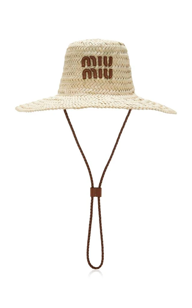 Miu Miu Straw Hat with Logo Miu Miu Logo Raffia-effect Cowboy Hat In Neutral | ModeSens main image 4