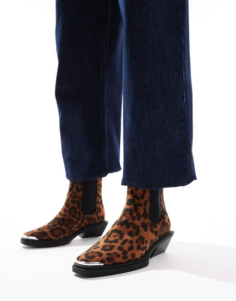 ASOS ASOS DESIGN Aruba flat western boots with toe cap detail in leopard
